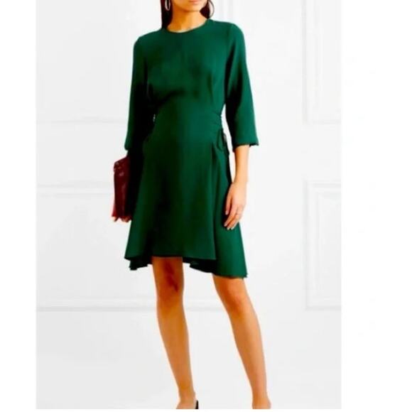 Theory Kensington Dress Green Long Sleeve Size 8 Side Lace Up Modern Work - Picture 9 of 9